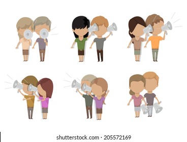 People Whit A Megaphone Set - Isolated On White Background - Vector Illustration, Graphic Design Editable For Your Design 
