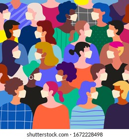 People in white medical face mask. Concept of coronavirus quarantine vector illustration. Coronavirus in China. Novel coronavirus (2019-nCoV)