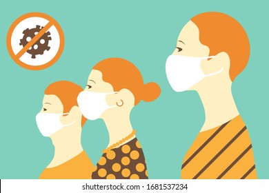 People in white medical face mask. Concept of coronavirus quarantine. Novel coronavirus (2019-nCoV). EPS 10.
