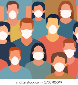 people in white medical face mask. Concept of coronavirus quarantine vector illustration. Seamless pattern.