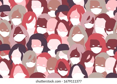 People in white medical face masks seamless pattern. Concept of coronavirus, 2019-nCoV, quarantine, infection, flu, population, disease. Repetitive vector illustration. EPS 10.