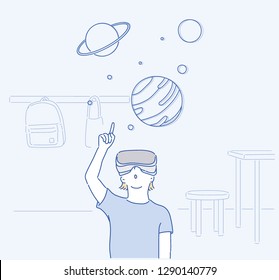 People who are amazed at the graphics of the illusion wearing glasses. hand drawn style vector design illustrations.