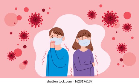 Gente que está en ansiedad y miedo por el virus de la corona. Ilustración del virus de la corona de Wuhan. Ilustración de neumonía de Wuhan.