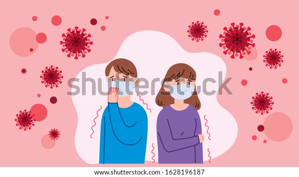 People who are in anxiety and fear because\
of the corona virus. Wuhan corona virus illustration. Wuhan\
pneumonia illustration.