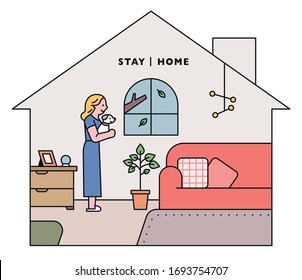 People who are doing quarantine to be safe from the risk of a viral epidemic. Lonely atmosphere house interior background concept. flat design style minimal vector illustration.