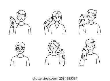 People who drink water develop healthy habits. Outline icon, which can be used on websites and apps, is a modern digital element. Isolated on a white background.