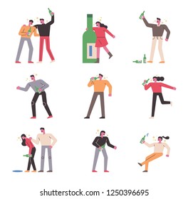 People who are drunk people character set. flat design vector graphic style illustration