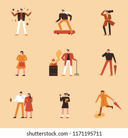 People who enjoy various activities in the fall. flat design style vector graphic illustration set