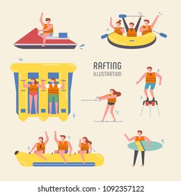 People who enjoy Water Leisure Sports. flat design style vector illustration set