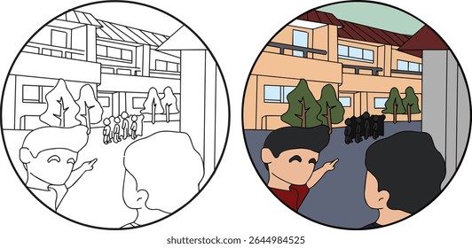 People who are happy to meet new friends in front of the school Vector
