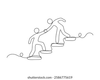 People who help someone to get up and move forward continuous one line art shape.