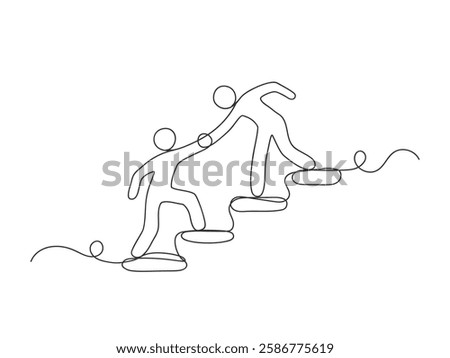 People who help someone to get up and move forward continuous one line art shape.