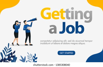 People who are looking for work by looking at the letters Getting a jobs, concept vector ilustration. can use for landing page, template, ui web, mobile app, poster, banner, flyer, background, website