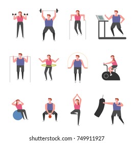 People who play various sports in the gym vector illustration flat design