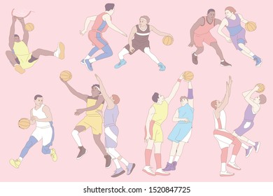 people who are playing basketball flat template