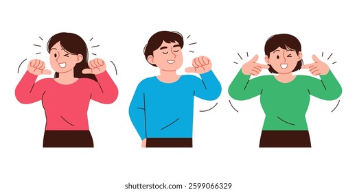 People who point at themselves. They are confident and recommend themselves.