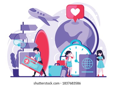 people who are ready to travel to their destinations. tiny people concept design . Vector illustration