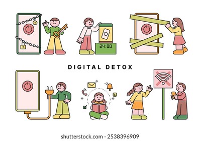 People who seal and forcibly block their smartphones in order to do a digital detox. Digital device use and lifestyle.