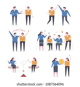 People who show labor unity. flat design style vector illustration set