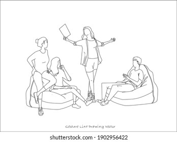 People who sit together and have meetings. gesture line drawing.