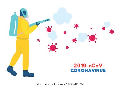 People who Spraying disinfectant for Prevention of the corona virus. Corona Virus Illustration Vector 