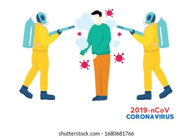 People who Spraying disinfectant for Prevention of the corona virus. Corona Virus Illustration Vector 