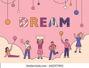 People who support dreams. Card banner concept. flat design style minimal vector illustration