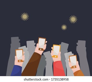 people who take pictures with their cell phones. illustration set. star, hand, camera. Vector drawing. Hand drawn style.