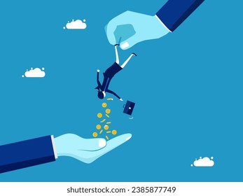 People who are unethical in finance. greedy businessman grabs the little guy to get all the money