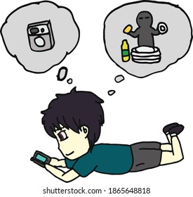 People who are using mobile phones and thinking about housework