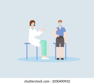 People who are vaccinating in the hospital draw vector illustrations by hand