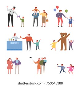 People Who Went To The Theme Park To Play. Vector Illustration Flat Design