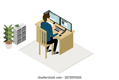 People who work at home with isometric and telework