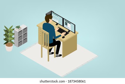 People who work at home with isometric and telework