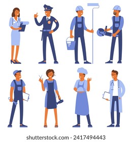 People who are working. Illustration of busy characters and professions. Flat vector characters set.