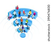 People in wi-fi zone. 