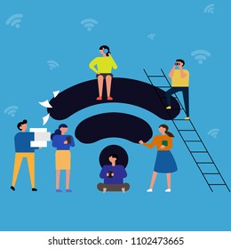 People in wi-fi zone. 