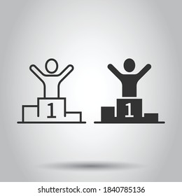 People win icon in flat style. Champion on podium vector illustration on white isolated background. Award ceremony business concept.