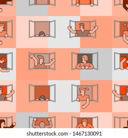 People in window pattern seamless. apartment house background . vector texture