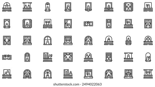 People In Windows And Balconies icons collection is a vector illustration with editable stroke, offering versatility and customization. Perfect for various design needs, it includes high-quality graph