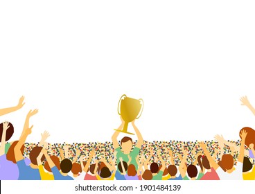 a lot of people and a winner having a trophy