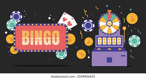 People winners win prize jackpot bingo casino game poster concept. Vector graphic design illustration
