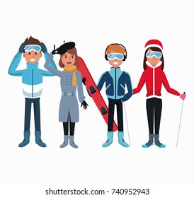 People in winter cartoon