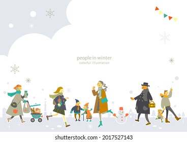 people in winter season, colorful illustrations