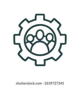 People within a working mechanical gear. Icon symbol illustration