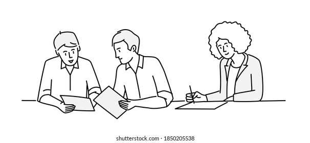 People woking at office. Hand drawn vector illustration.