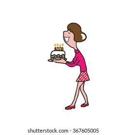 People woman holding birthday cake