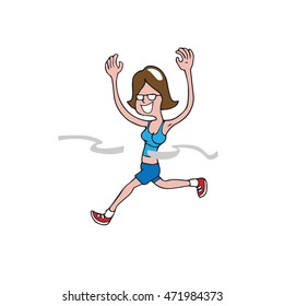 People woman running finish line cartoon