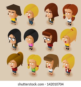 People Women Isometric Set. Vector Illustrator