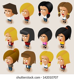 People Women Isometric Set. Vector Illustrator